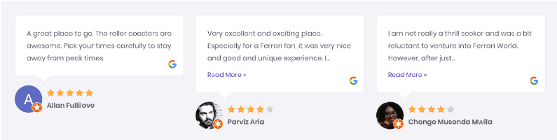 Example of customer reviews on homepage