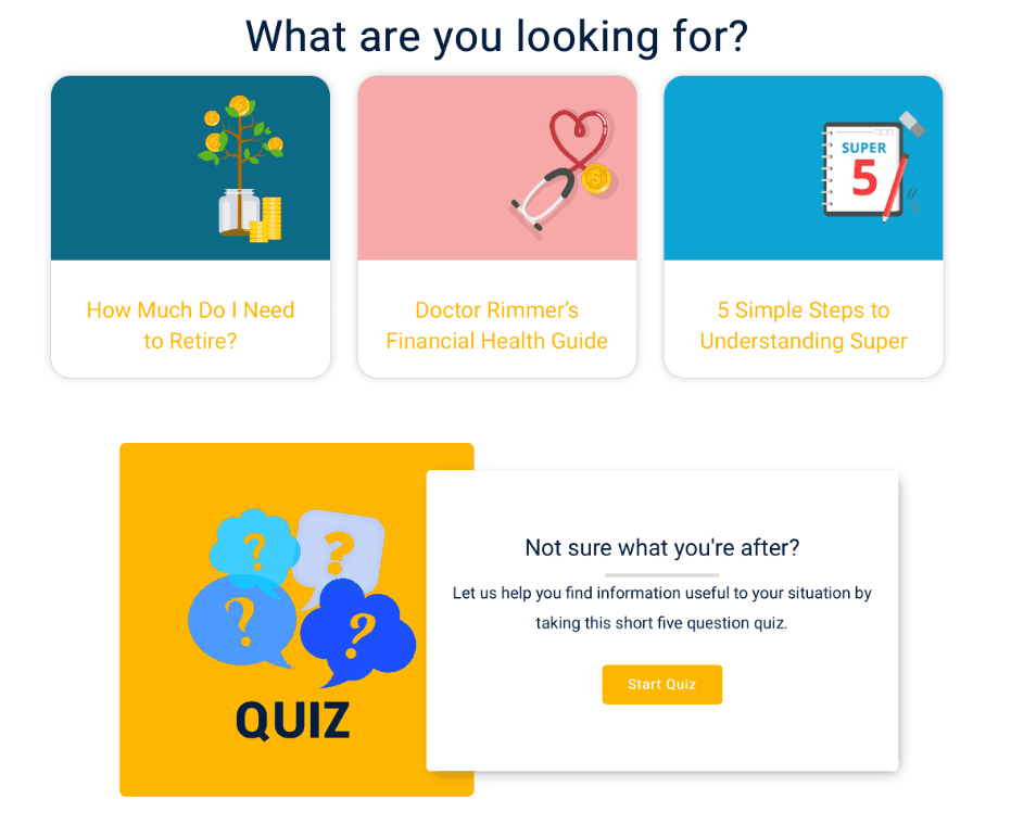 Financial advisor homepage with customer questions